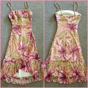 Fitted Spaghetti Strap Floral Dress w/ Ruffles